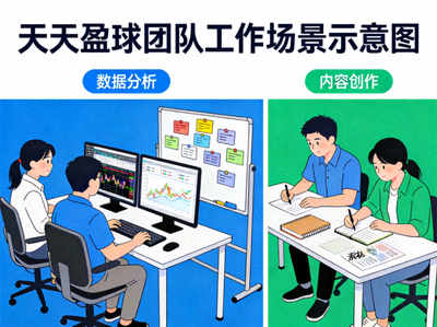 天天盈球团队工作场景示意图 - 数据分析与内容创作